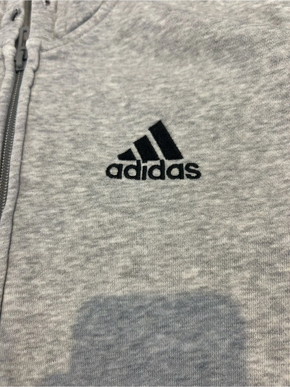 adidas Grey Full-Zip Hooded Sweatshirt with Black Stripes